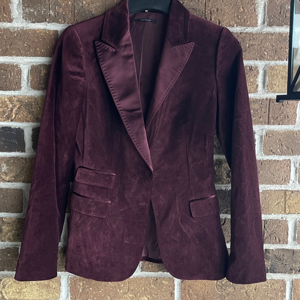 ELIE TAHARI Slate BurgundyRed Velvet Alena Woman’s Jacket Long Sleeve - Picture 7 of 10